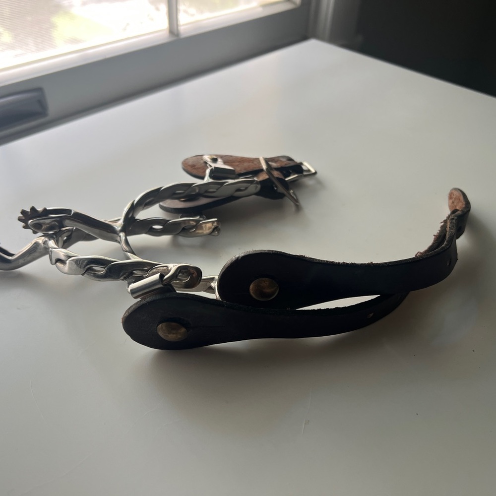 Western Leather Spur Straps with Silver-Tone spurs